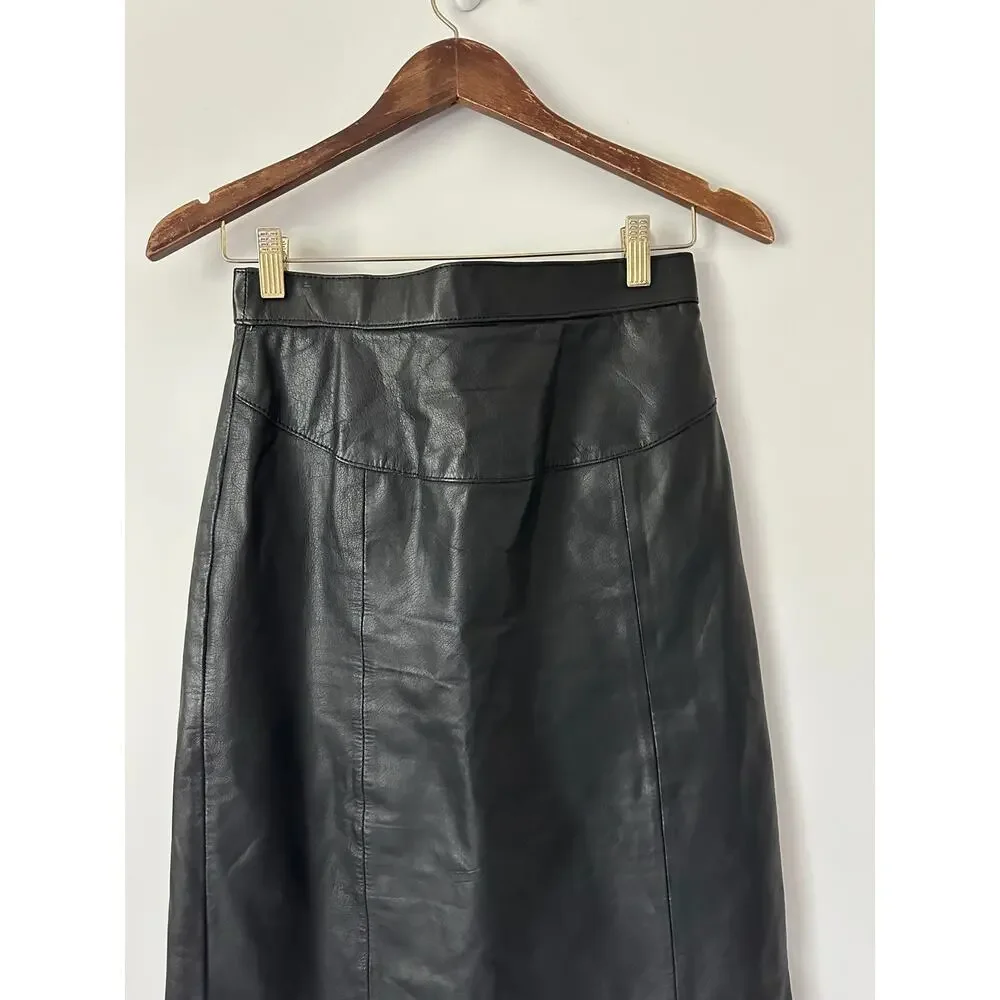 Vintage Black Leather High Waisted Skirt size 8 (runs small)